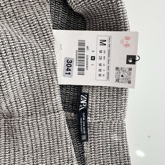 ZARA Wide Leg Knit Pants Size Medium Beige Blogger Fav Sweater Trouser Pull On - Picture 9 of 10